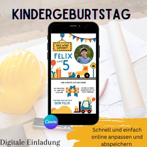 Digital invitation children&#39;s birthday excavator | Construction site birthday | Construction site birthday | Digger party | Birthday invitation construction site