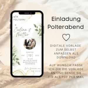 Digitale Einladung Polterabend Digital Karte mit Foto | Ecard Polterabend mit Bild | Einladungskarte Personalisiert  | Eukalyptus | Boho