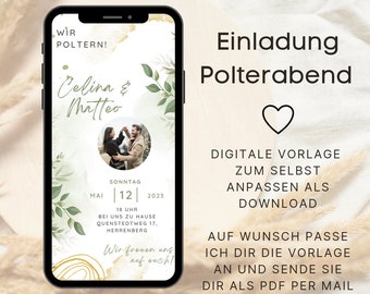 Digitale Einladung Polterabend Digital Karte mit Foto | Ecard Polterabend mit Bild | Einladungskarte Personalisiert  | Eukalyptus | Boho