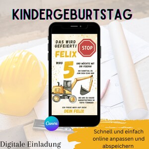 Digital invitation children&#39;s birthday excavator | Construction site birthday | Construction site birthday | Digger party | Birthday invitation construction site