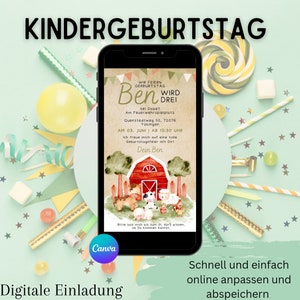 Digital invitation children&#39;s birthday farm | Invitation card for children&#39;s birthday boy | Birthday party animals | Farm birthday child