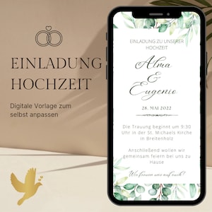 Faire-part de mariage numérique Eucalyptus | Faire-part de mariage Ecard | Carte d'Invitation Mariage Carte de Mariage Personnalisée Numérique