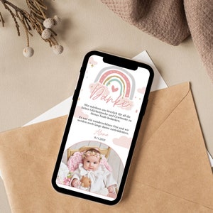 Digitale Dankeskarte Taufe Regenbogen | Personalisierte Karte Taufe Mit Bild | Danksagung Taufe Mit Foto Ecard  Taufkarte Personalisiert