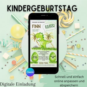 Digital invitation children&#39;s birthday dinosaur | birthday party | Map Digital Download | Children&#39;s Birthday Invitation | Children&#39;s birthday card
