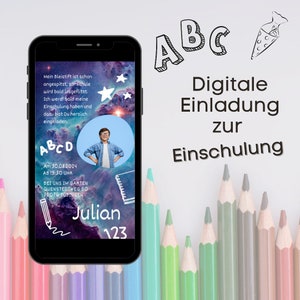 Foguete de matrícula escolar de convite digital | Espaço | Matrícula Escolar Ecard Personalizada | Convite de matrícula escolar | Convite de apresentação escolar