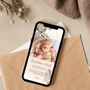 Digitale Dankeskarte Taufe Boho | Personalisierte Karte Taufe Mit Bild | Danksagung Taufe Mit Foto | Pampasgras Beige | Ecard Taufe