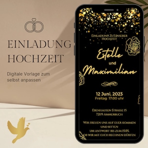 Invitation numérique de mariage d'or | Cartes d'invitation de mariage d'or | Faire-part de mariage Ecard | Carte d'invitation mariage numérique