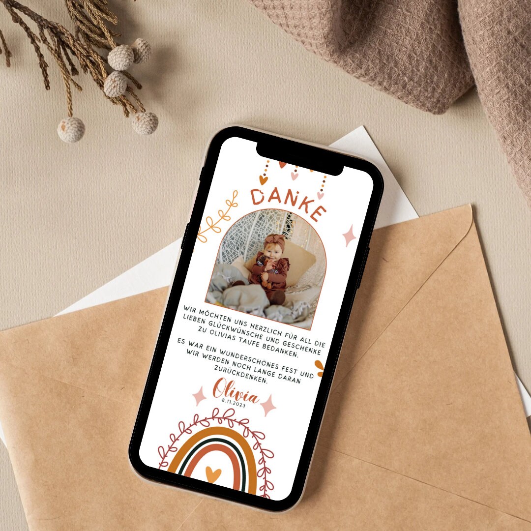 Digital Thank You Card Baptism Rainbow Personalized Baptism Card With