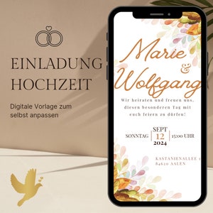 Invitation numérique de mariage d'automne | fleurs séchées | Faire-part de mariage Ecard | Carte d'invitation de mariage numérique | Mariage personnalisé