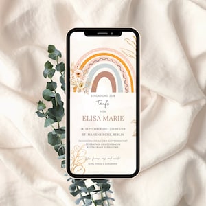 Invito digitale Battesimo Arcobaleno | Battesimo della cartolina elettronica | Biglietto di battesimo personalizzato | Biglietto d'invito battesimo | Invito battesimo digitale | Modello di tela