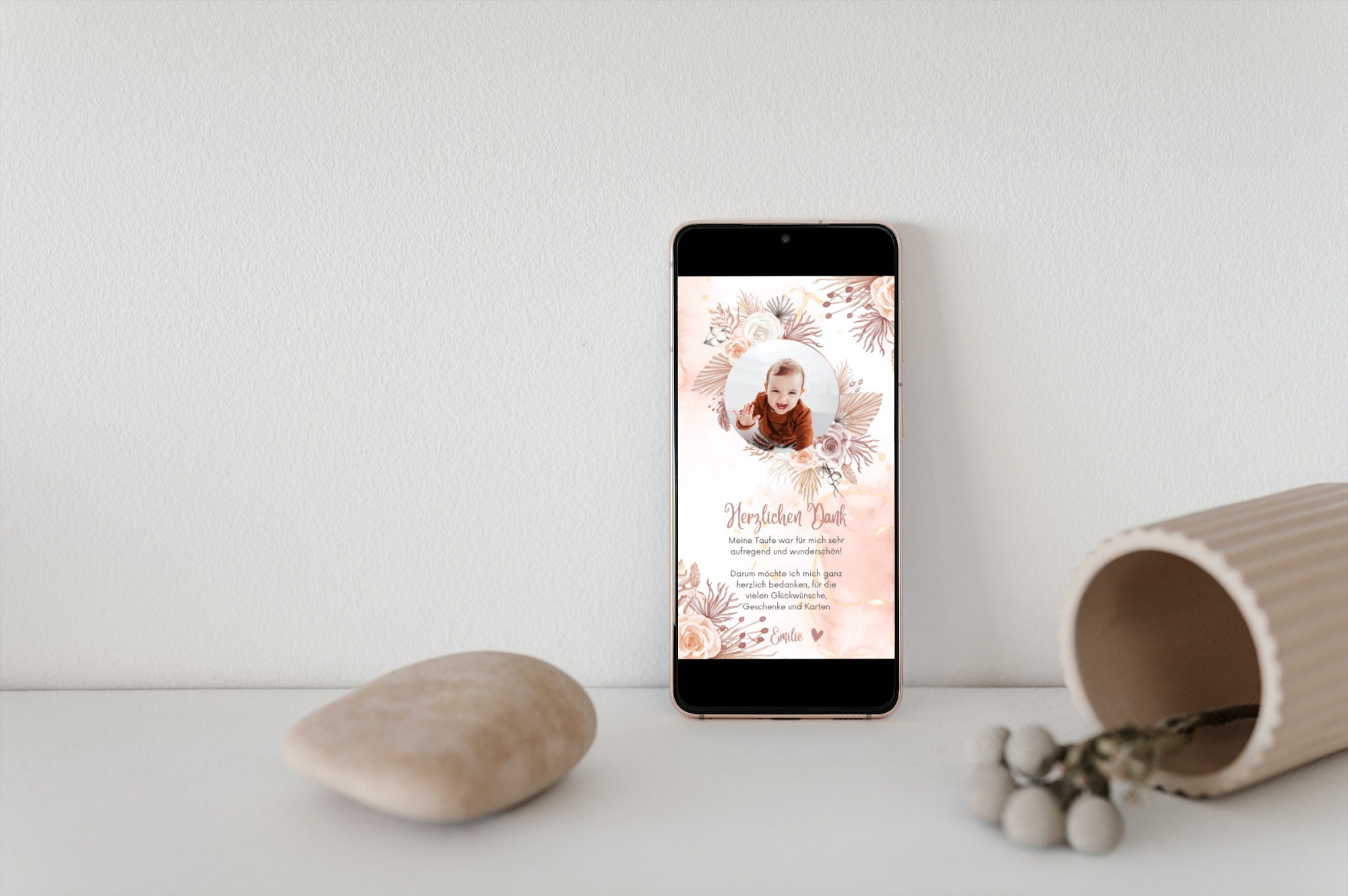 Digital Thank You Card Baptism Boho Personalized Baptism Card With