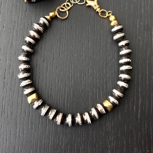 Silver and Black Bracelet, Ethnic Bracelet, Tribal Bracelet, Bone Bracelet, tribal jewelry, ethnic, rustic layering bracelet