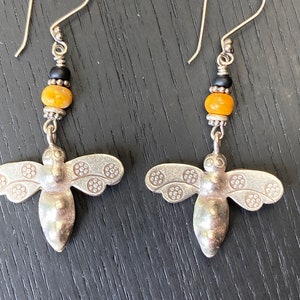 Unique Honey Bee Earrings, Jasper Earrings, Tribal Earrings, Orange Earrings, Orange and Silver Earrings, Yellow Earrings