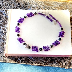 Amethyst Necklace, Rare Black Labradorite Necklace, Violet Purple Necklace, Amethyst Choker, February Birthday,