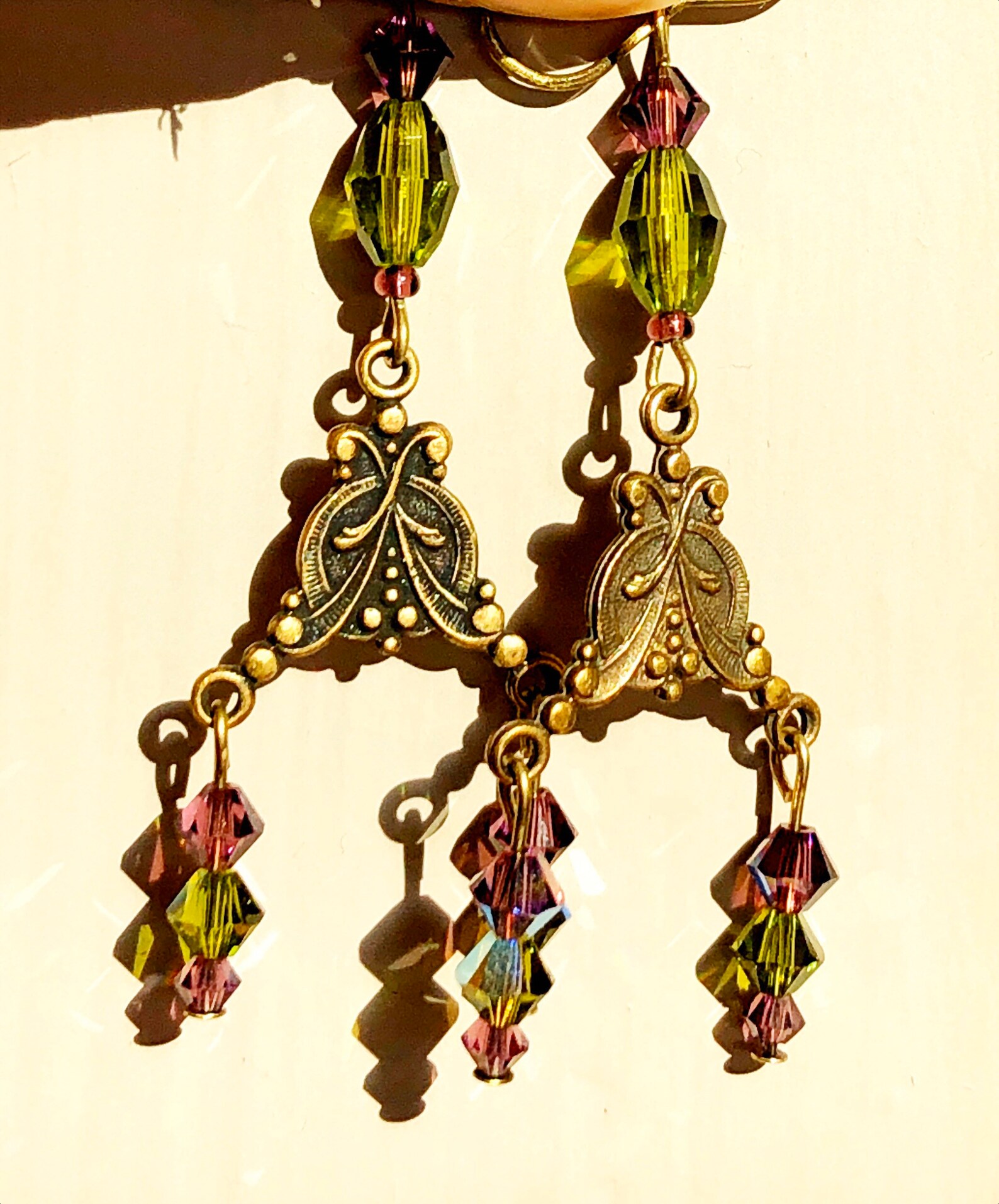 Art Nouveau Earrings Chandelier Earrings Vintage Style Brass Etsy