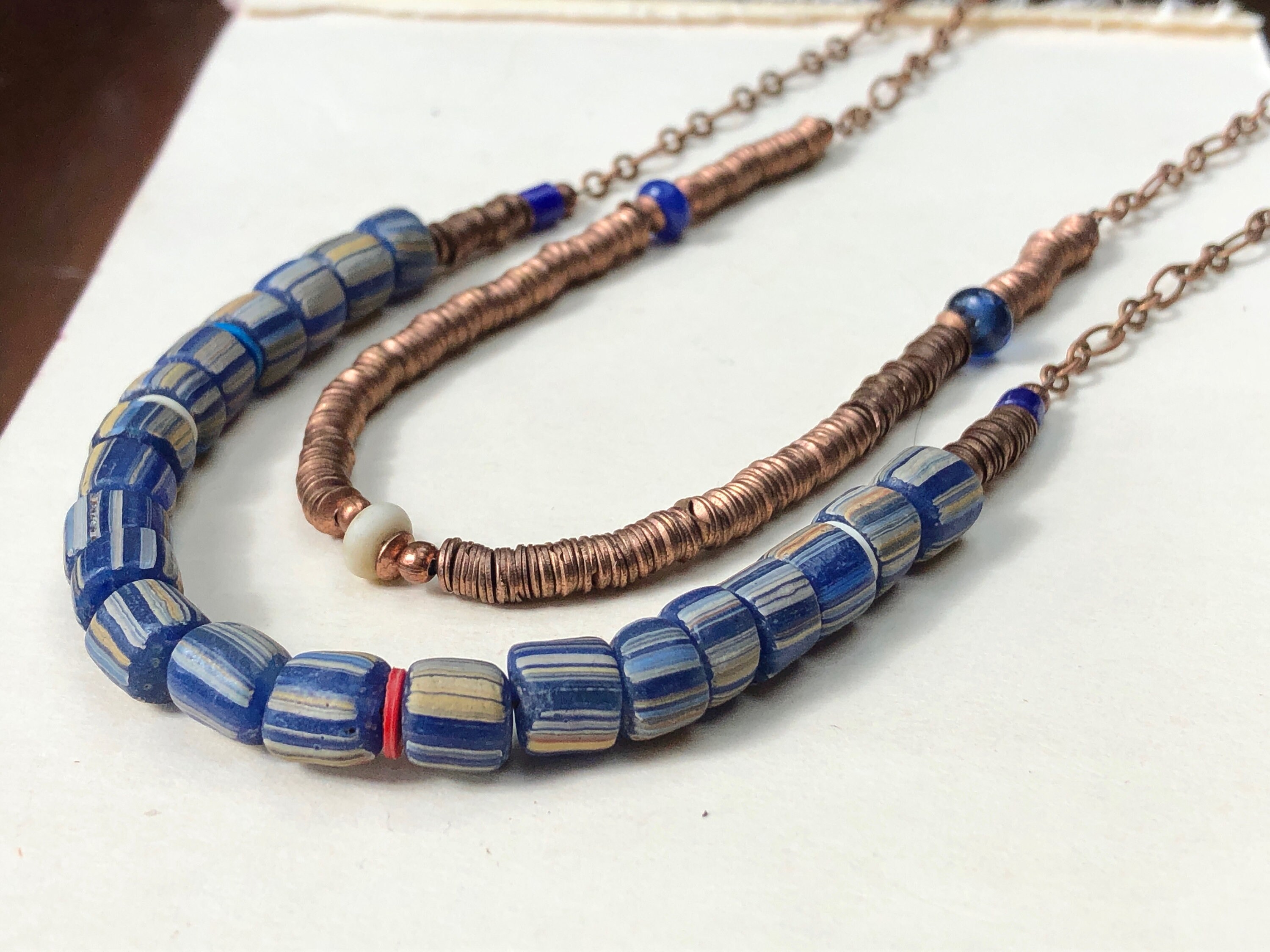 Copper Necklace Set Vintage African Bead Necklace Blue - Etsy