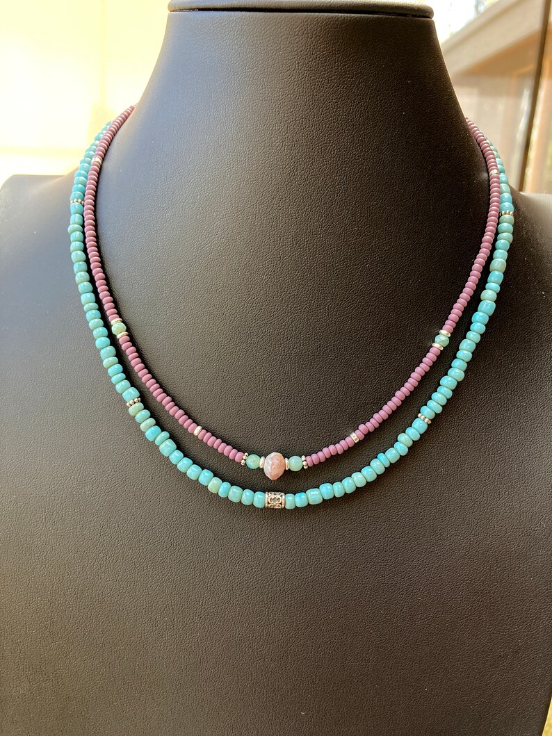 Lilac Mauve Purple Choker Light Blue Necklace Set Layering Etsy