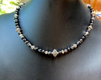 Sea Sediment Jasper Choker, Black Necklace, Bali Silver Necklace, Black Choker, Black and Silver Necklace, Boho Necklace
