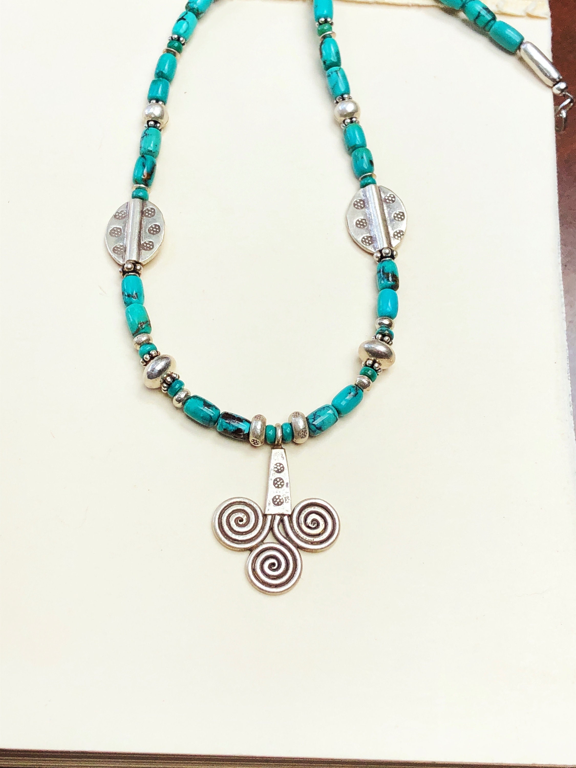 Hill Tribe Silver & Turquoise Necklace Silver Pendant - Etsy