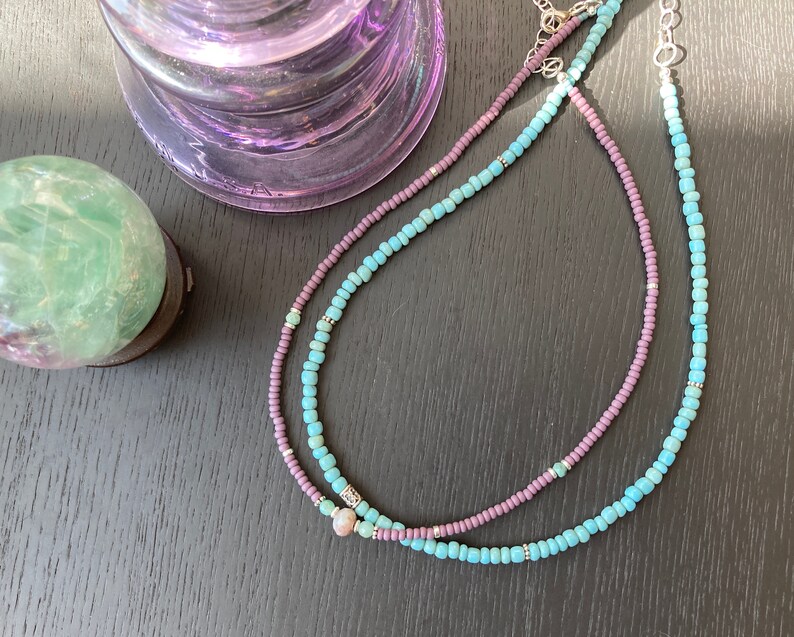 Lilac Mauve Purple Choker Light Blue Necklace Set Layering Etsy