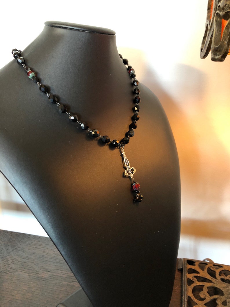 Boho Bohemian Baroque Ruby Red Glass Vintage Style Vintage Black Czech Glass Nouveau Art Deco Style Necklace