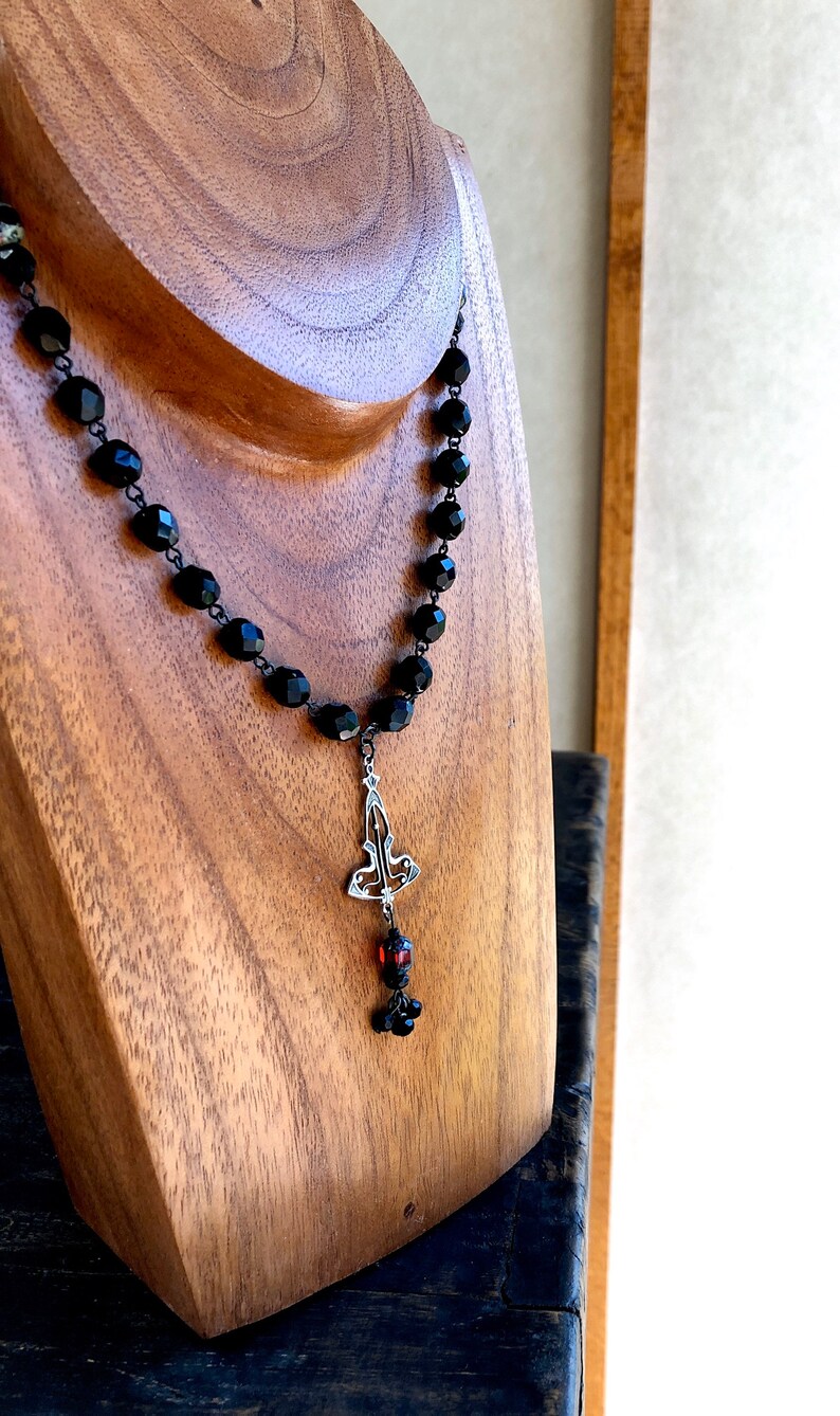 Boho Bohemian Baroque Ruby Red Glass Vintage Style Vintage Black Czech Glass Nouveau Art Deco Style Necklace