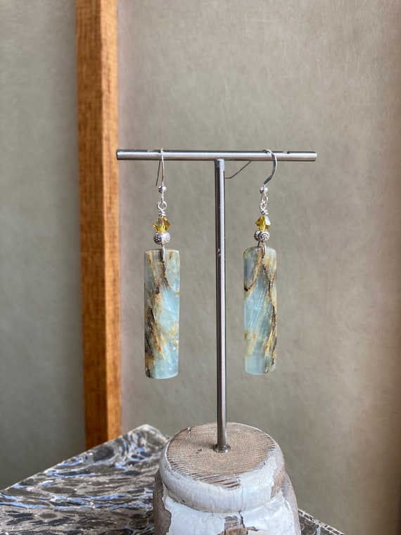 Blue Calcite Earrings Long Earrings Sky Blue Earrings Citrine