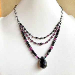 Elegant Black Necklace, Vintage style necklace, Art Deco Necklace, Swarovski Crystal Necklace, Jet & Amethyst Purple Necklace