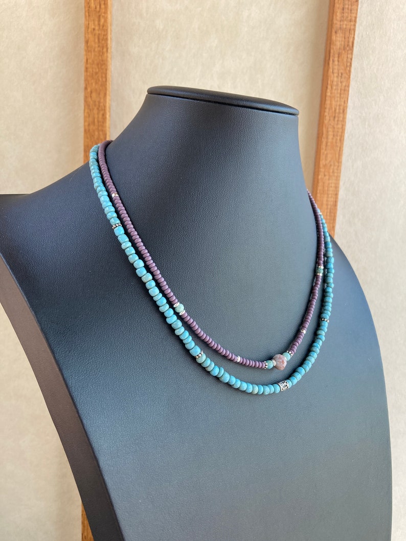 Lilac Mauve Purple Choker Light Blue Necklace Set Layering Etsy