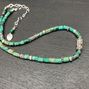 Natural Turquoise Necklace, Aqua Teal Green Choker, Silver & Turquoise Jewelry, 11th anniversary gift, December Birthday gift,