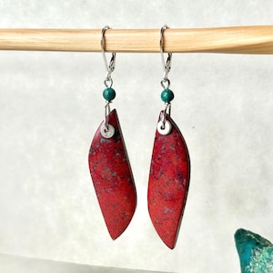 Sonora Sunrise Chrysocolla and Turquoise Earrings, Extra Long Red Boho Earrings, Aqua Green and Crimson Earrings, Cuprite Earrings