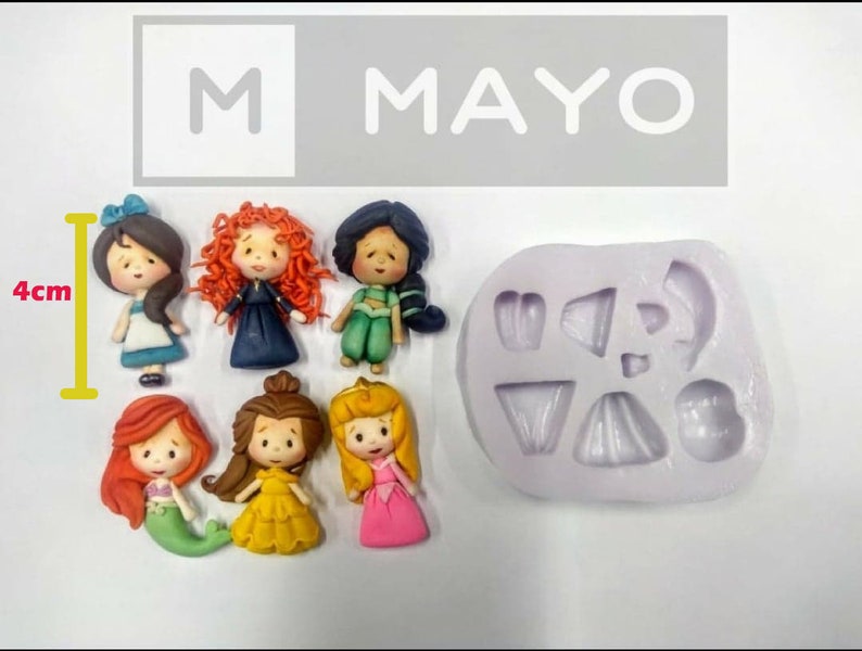 mini princes Silicone Mold flexible clay Fondant Soft Cake cold porcelain