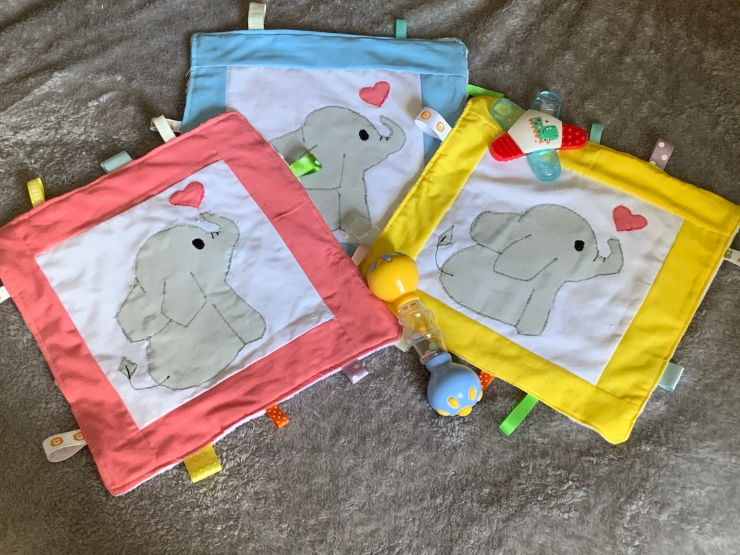 Baby Elephant Taggie/taggy Blue Yellow Pink Etsy