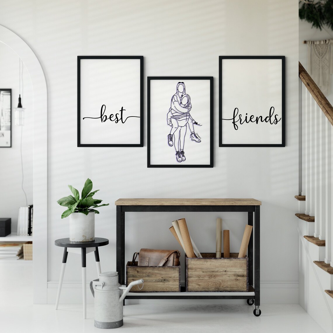 Friends Wall Art Modern Wall Art Line Art Best Friends | Etsy