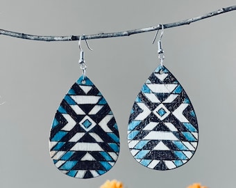 Western Aztec Pattern Wooden Earrings