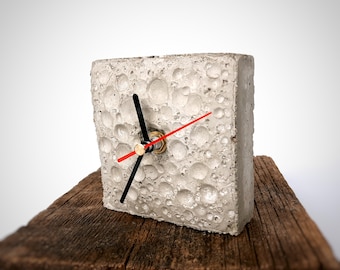 Concrete Moon Surface Clock. Unique Celestial Timepiece for Modern Home and Office Decor.