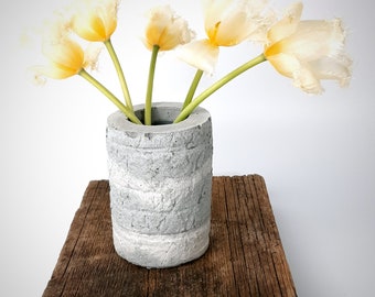 Concrete Vase with Textured Design. Modern and Industrial Home Decor.