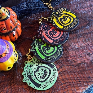 Happy Halloween Pumpkin Wooden Keychain Charm