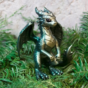 Tamed Dragon / Green and Gold Dragon figure. For dragon's fans! Dragon statue!