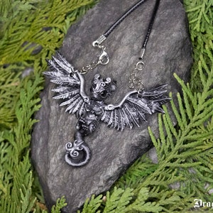 Pendant of little silver-painted dragon. Dragon necklace. For dragon's fans image 3