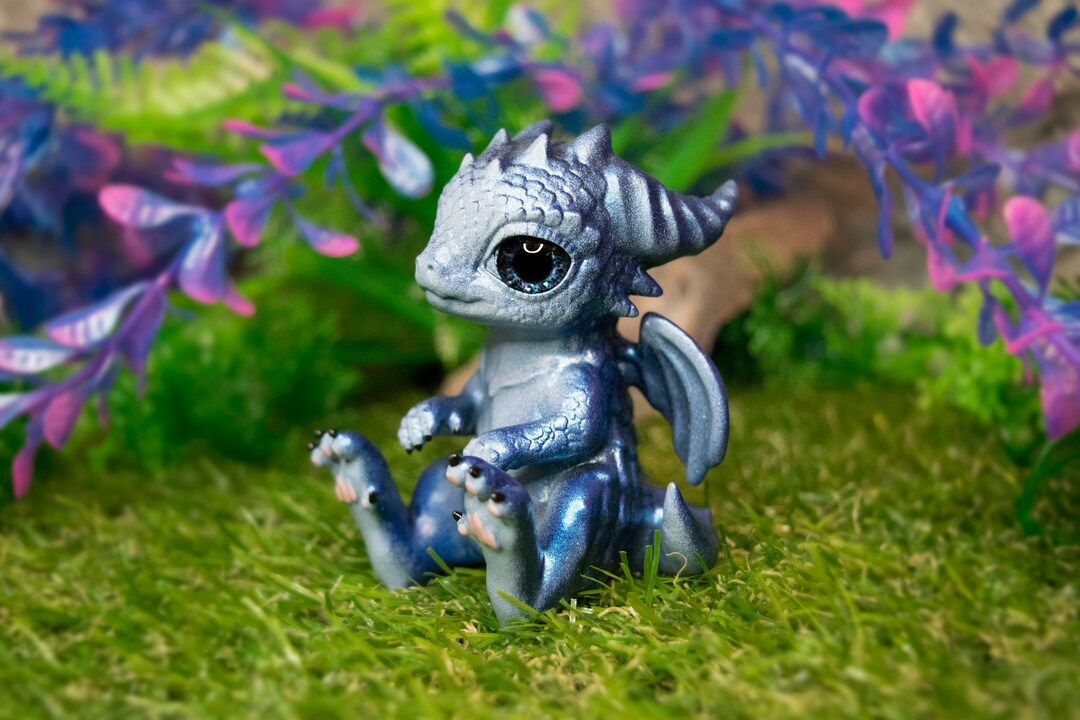 Baby Dragon Figurine Dragon Statue. Little Tiny Cute Blue Etsy