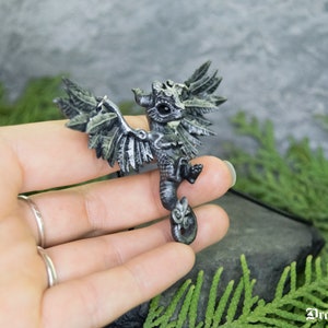 Pendant of little silver-painted dragon. Dragon necklace. For dragon's fans image 2