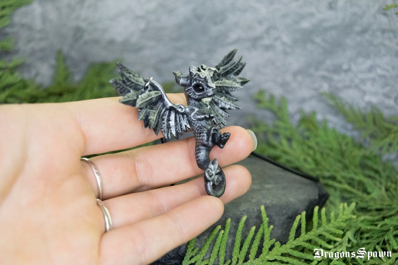 Pendant of little silver-painted dragon. Dragon necklace. For dragon's fans image 2