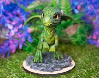 Realistic Dragon figurine. Green Dragon. Dragon statue with stand.