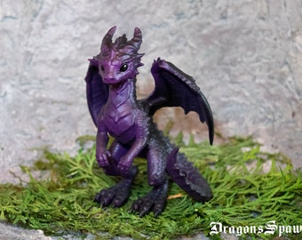 Dragon figurine. Tamed Purple and Black Dragon. Dragon statue.
