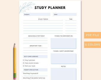 Printable Study Planner, Daily Student Schedule, student planning, timetable templates, Organizer, Instant Download