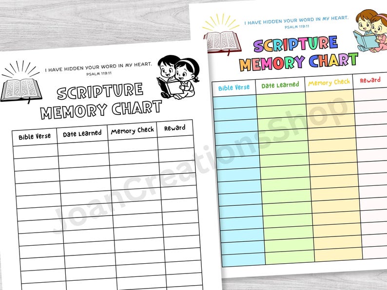 Scripture Memory Tracker Printable Scripture Memory Chart for Kids | Christian Homeschool Verse ...