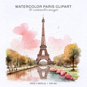 16 Paris Watercolor Clipart, Paris Poster PNG, AI Generated Art, French Watercolor Clip Art, Instant Download, Commercial License