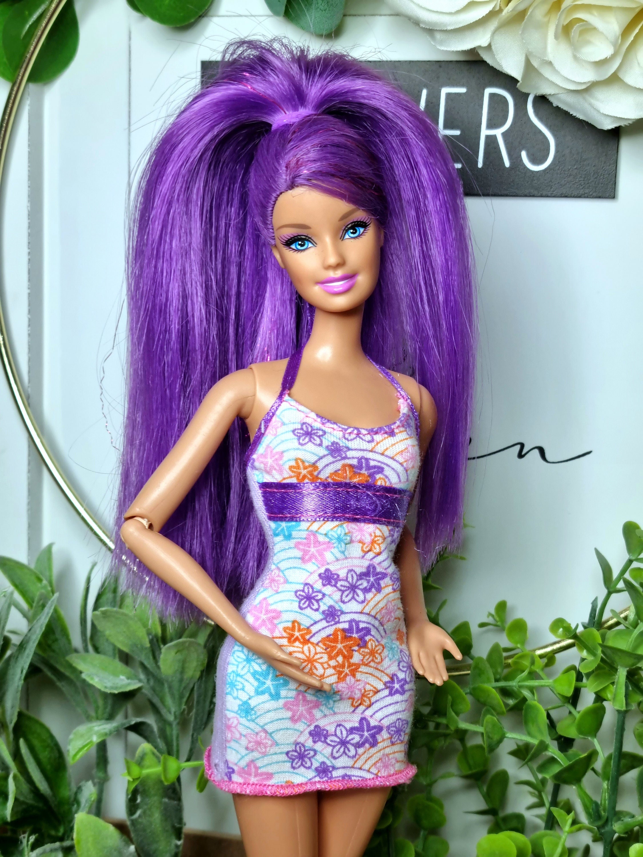 Custom Barbie Hair tastic Rare Purple Hair Barbie Doll Articulated