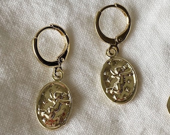 Cupid coin huggies, 18K gold plating earrings, Coin huggie hoops, Minimalist earrings, Angel earrings, Coin earrings, christmas gifts